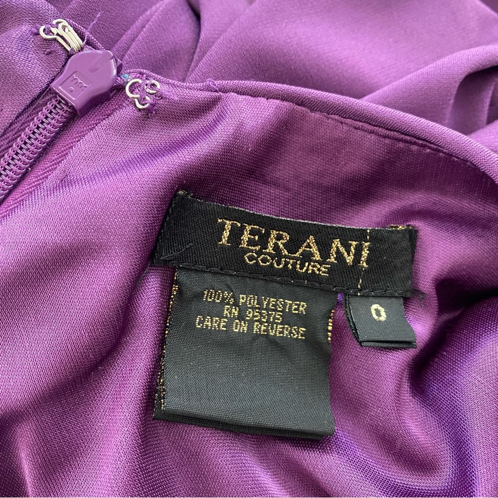 Terani Couture One Shoulder Rhinestone Beaded Formal Maxi Gown Dress Purple 0 - Picture 13 of 16